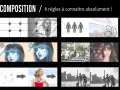 Illustrations de la règle de composition : grille, silhouettes, portraits, scène de rue, et groupe de musiciens.