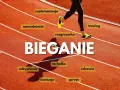 Biegacz na bieżni, wokół niego słowa kluczowe: suplementacja, nawodnienie, rozgrzewka, trening, technika, zdrowie, odżywianie, kontuzje, sprzęt. Pamięć mięśniowa kształtowana przez te elementy.