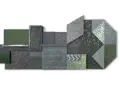 Composizione geometrica di texture verdi e grigie, che evoca il significato della pietra lavica: forza e trasformazione.
