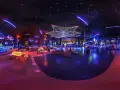 Einzigartige **Schwarzlicht Insel Berlin** mit neonfarbenen Wandmalereien, Sternenhimmel und futuristischer Deko. Perfekt für eine abgefahrene Party.