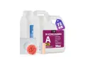 Silicone rubber kit for mold making, featuring two bottles, measuring cups, and wooden stirrers.