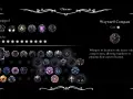 Inventario de amuletos Hollow Knight. Se muestran los amuletos equipados y disponibles, incluyendo el Wayward Compass.