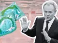 Polityk gestykuluje na tle sklepu, gdzie widać prezerwatywy. Pytanie "od ilu lat można kupować prezerwatywy" nabiera tu nowego znaczenia.