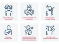 Sechs Icons zeigen häufige Sepsis Symptome: Verwirrtheit, Fieber, Kurzatmigkeit, Herzrasen, Schweißausbrüche/Frieren und Schmerzen.