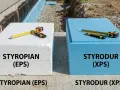 Biały styropian (EPS) i niebieski styrodur (XPS) obok siebie. Jaki styropian na fundamenty wybrać?
