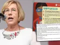 Kobieta z mikrofonem i plakat o zasadach dotyczących ciała. Parzel i siwers mam ten stan, bo to ważne dla dzieci.