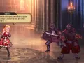 Scarlett, en el mundo de Unicorn Overlord, se enfrenta a dos guardias en una catedral.