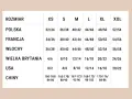 Tabela rozmiarów: rozmiar 48 to polskie 48/50, francuskie 50/52, włoskie 52/54, brytyjskie 20/22, USA 16/18, chińskie 170-176/84-86.