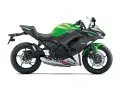 Zielono-czarny Kawasaki Ninja 650, gotowy do osiągnięcia swojej prędkości maksymalnej.
