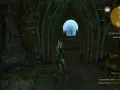 Geralt wchodzi do mrocznego korytarza w ramach zlecenia Wiedźmin 3 Nawiedzony Dom. Przed nim łukowate przejście, za którym widać mglisty krajobraz.