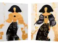 Dos lienzos abstractos de figuras femeninas con vestidos dorados y negros. Arte moderno para hacer lienzo.