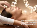 A gentle tapotement facial massage is performed on a woman's forehead, promoting relaxation and skin revitalization.