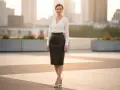 Elegancka kobieta w białej bluzce i czarnej skórzanej spódnicy, idealnie prezentująca, co pasuje do skórzanej spódnicy.