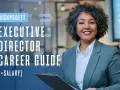 Smiling woman in a suit, with text "Nonprofit Executive Director Career Guide [+Salary]".