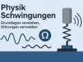 Physik: Schwingungen verstehen. Ein System mit Federkonstante schwingt, Wellenlinien und Omega-Symbol illustrieren das Thema.