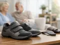 Scarpe comode con velcro, ideali per chi soffre di consumo scarpe tallone esterno. Coppia anziana sullo sfondo.