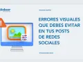 Icono de advertencia y pantalla de ordenador con paisaje, junto a texto sobre errores visuales en posts. Imágenes sin copy right.