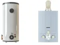 Caldaia a gas verticale e scaldino a gas compatto, entrambi pronti per fornire acqua calda.