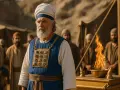 An elder, possibly Eleazar in the Bible, stands in a desert setting, wearing a priestly garment with a jeweled breastplate.