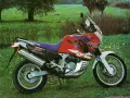 Honda Africa Twin 750 Adventure Sports na tle łąki. Choć to legendarny motocykl, warto znać jego wady przed zakupem.