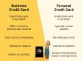 Comparison of business credit card vs personal credit card features, highlighting higher limits and employee cards for business.