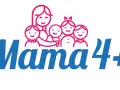 Logo "Mama 4+" z rysunkiem matki i czwórki dzieci. Symbolizuje emeryturę dla matek 4 dzieci, które pracowały.
