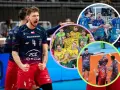 Siatkarze świętują awans do **final four**. Widać emocje na twarzach zawodników, radość i dumę z osiągnięcia celu.