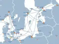 Mapa tras promowych łączących porty od Norwegii po kraje bałtyckie, w tym prom do Danii.