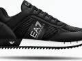 Stylowe, czarne buty Emporio Armani z siateczką i białym logo EA7. Idealne do miejskich stylizacji.