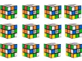 Tolv Rubiks kub-pussel i olika färger, redo för snabb lösning.