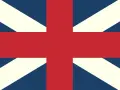 Flaga Wielkiej Brytanii, znana jako Union Jack, z czerwonym krzyżem na niebieskim tle i białymi oraz czerwonymi pasami.