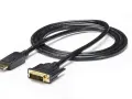 En svart kabel med en DisplayPort-kontakt i ena änden och en DVI-kontakt i den andra. En jämförelse av displayport vs dvi.