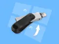 Pendrive z wtyczką Lightning i pytajnikami. Dowiedz się, jak sformatować dysk, aby odzyskać miejsce.