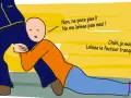 Un homme supplie l'autre de ne pas partir, le serrant fort. "Chéri, je suis là ! Laisse le facteur tranquille !" dit-il, montrant son envie de lui.