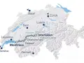 Map showing the scenic Golden Pass train route from Interlaken to Montreux, passing through Zweisimmen and Gstaad.