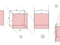 Ilustracje pokazują przekształcenia brył geometrycznych, od płaskiego kwadratu do perspektywicznego ujęcia z widocznym punktem zbiegu.