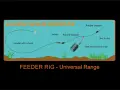 Schemat "feeder rig" - co to znaczy? Pokazuje zestaw wędkarski z haczykiem, obciążeniem (feederem) i żyłką do kołowrotka.
