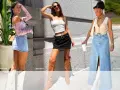 Inspiracje na co ubrać do jeansowej spódnicy: biała mini, jeansowa maxi, czarna mini i jeansowa z przetarciami.