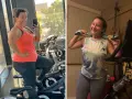 Before and after photos of a woman on an indoor cycling bike. She asks, "Will indoor cycling help me lose weight?