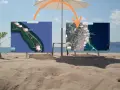 Dwie mapy Google z zaznaczonymi cenami noclegów nad morzem, pod parasolem plażowym.