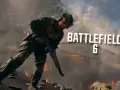 Żołnierz w kamuflażu z karabinem na tle dymu i płomieni. Napis Battlefield 6.