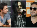 Trzech znanych polskich piosenkarzy: muzyk z gitarą, rockman z długimi włosami i wokalista w okularach.