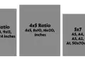 Guía de medidas de lienzos: 2x3, 3x4, 4x5, 5x7 y 11x14 pulgadas, además de tamaños A y cm.