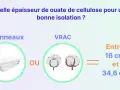 Épaisseur de ouate de cellulose pour une bonne isolation : panneaux ou VRAC, entre 16 et 34,6 cm.