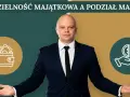 Mężczyzna w garniturze prezentuje symbole portfela i dłoni z monetą, sugerując rozdzielność majątkową i podział majątku.