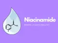 Goccia con formula chimica di niacinamide, ingrediente chiave per combattere l'acne. Benefici, utilizzi e risultati.