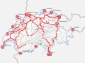 Mapa Szwajcarii z zaznaczonymi trasami i punktami granicznymi.