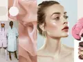 Moodboard con palette colori neutri e pastello, tessuti leggeri, modelle con outfit coordinati e focus su make-up luminoso per un look da giorno.