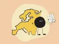 Un personaje negro sonriente junto a un mapa de Europa, mostrando un documento con las partes de una factura y el símbolo del euro.