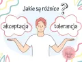 Postać z rozłożonymi rękami zastanawia się nad różnicą między akceptacją a tolerancją.